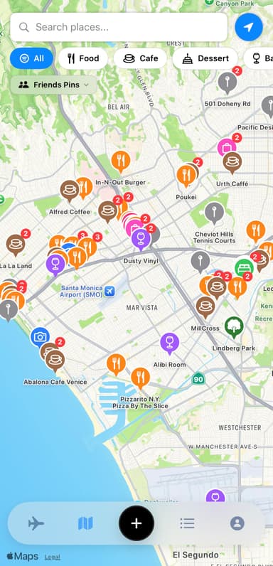 Map with friend pins