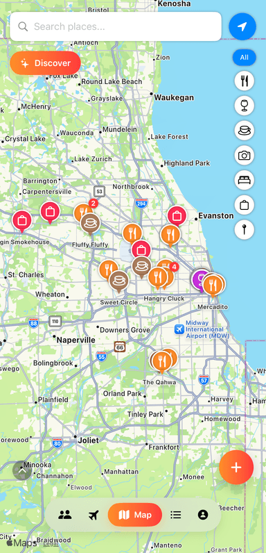 Map with friend pins
