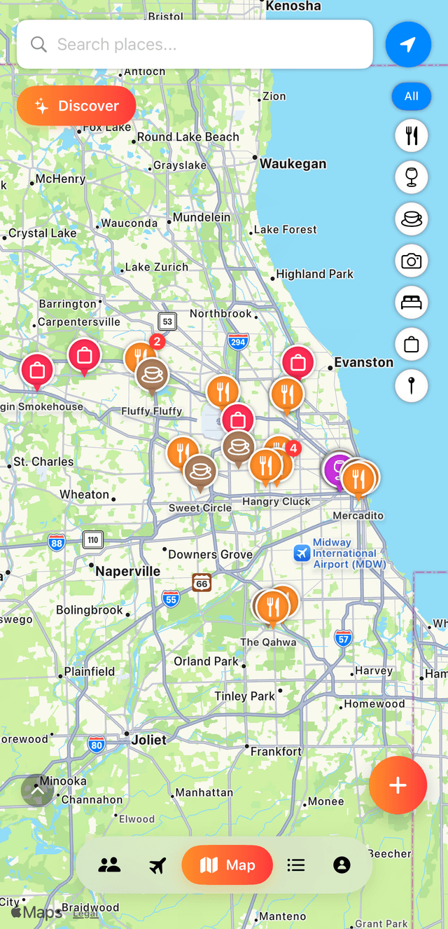 Map with friend pins