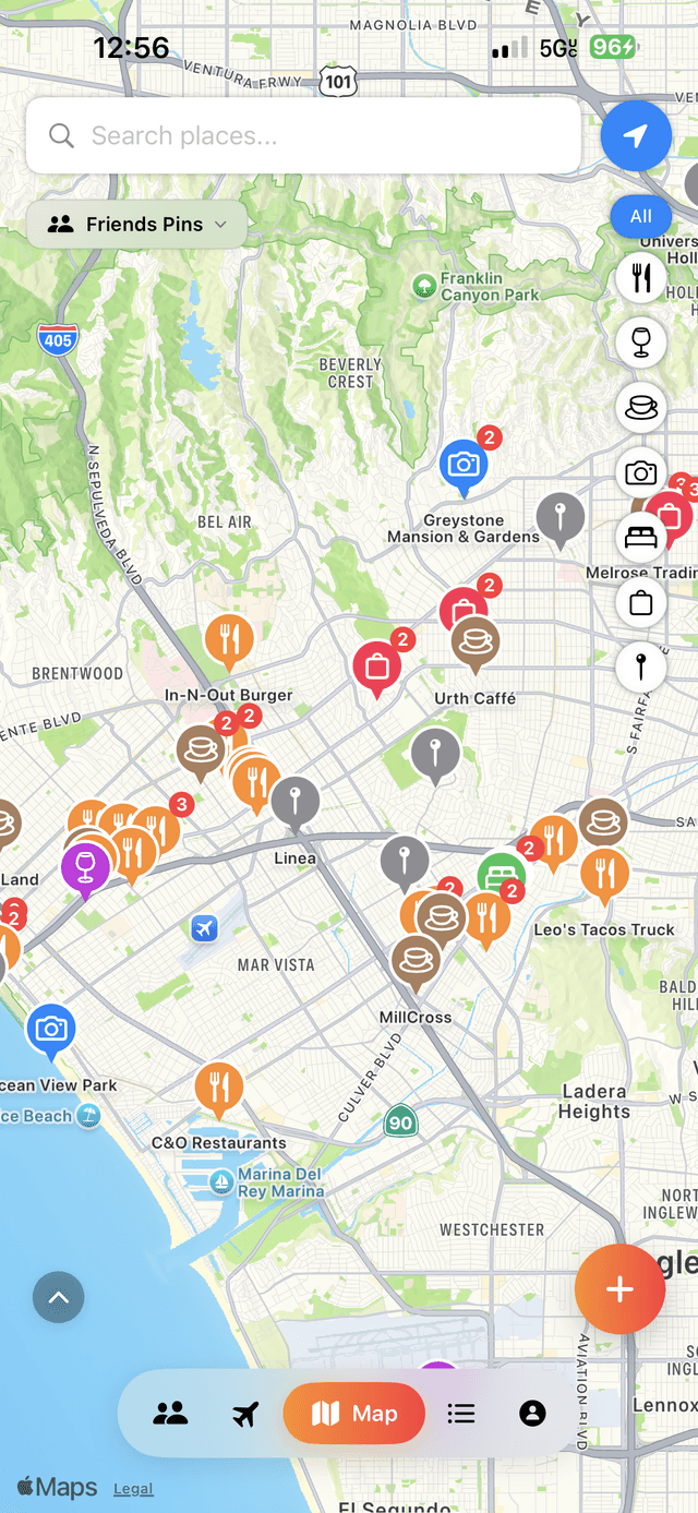 Map with friend pins