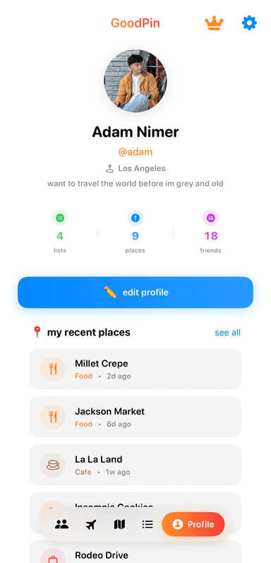 Friend profile view